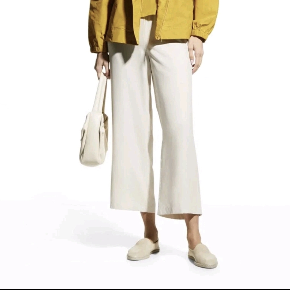 Eileen Fisher Cream Cropped Wide Leg Pants Size large NWT